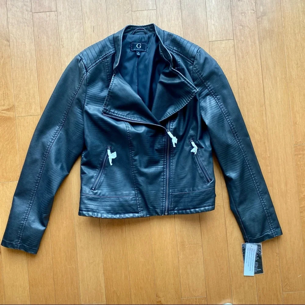 NWT G by Giuliana black faux leather motorcycle jacket size medium - Picture 5 of 7